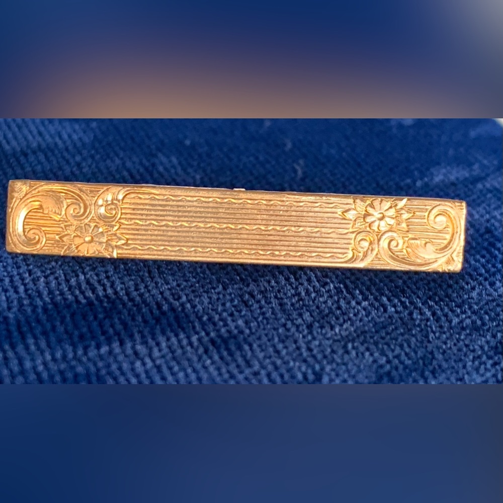 Antique Chased Gold Over Brass Bar Pin